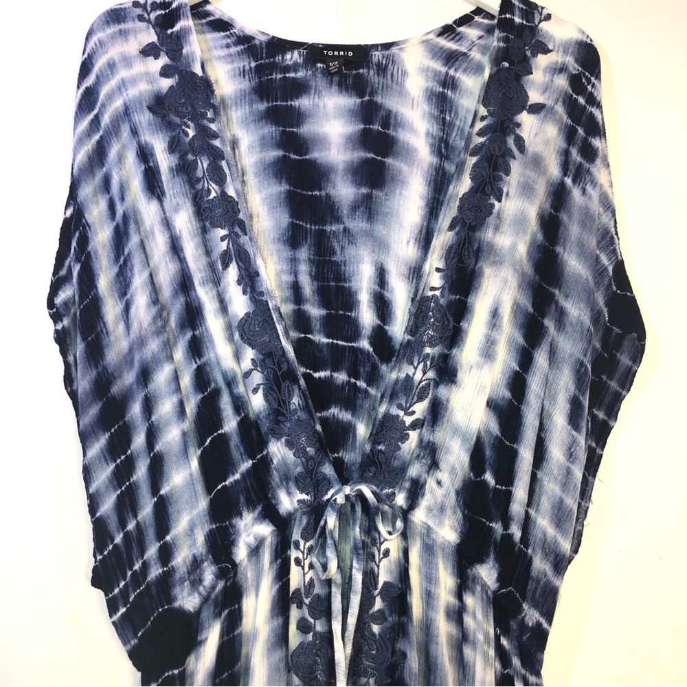 Torrid Boho Tie Dye Floral Embroidered Beach Cover Up - Picture 5 of 16